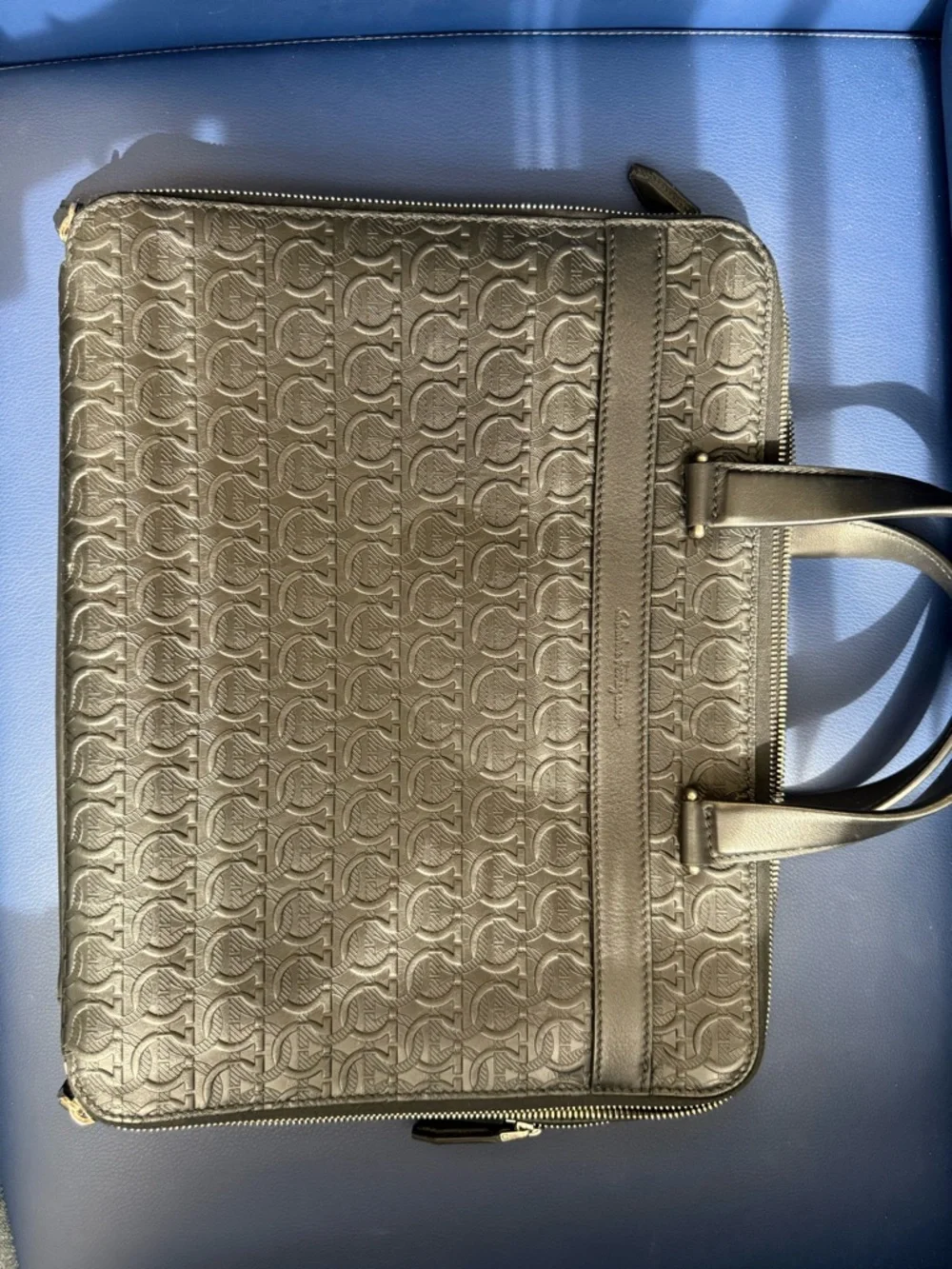 Salvatore Ferragamo Black Embossed Gancini Leather Briefcase